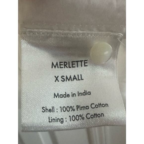 MERLETTE Opheis White Tonal Cream/Ivory Embroidery Smocked Blouse Sz Extra Small - Picture 6 of 10